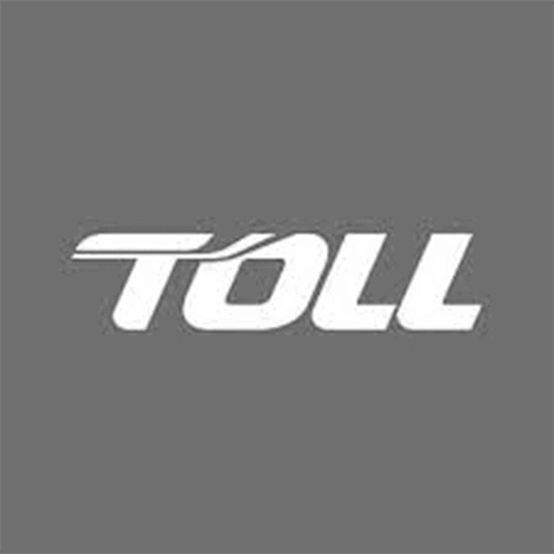 Toll logo on grey background, representing transportation and logistics services.
